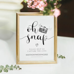 Oh Snap Wedding Hashtag Sign, Wedding Instagram Sign, Wedding Hashtag Sign, Editable & Printable, Instant Download, Edit with TEMPLETT,