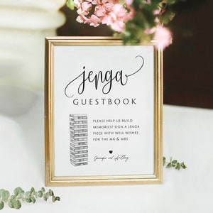 Wedding Jenga Guestbook Sign, Printable Jenga Guestbook Template, 5x7, 8x10, Jenga Guest Book Sign, Jenga Game Sign, Edit with TEMPLETT