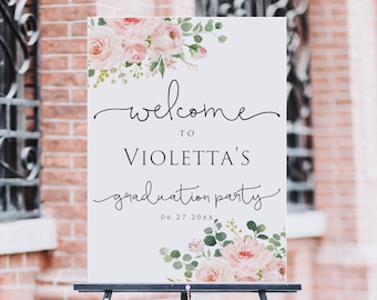 Blush Pink Floral Graduation Party Welcome sign, Girl, Editable Graduation Party Welcome Sign, Editable, Graduation Sign, Instant Download