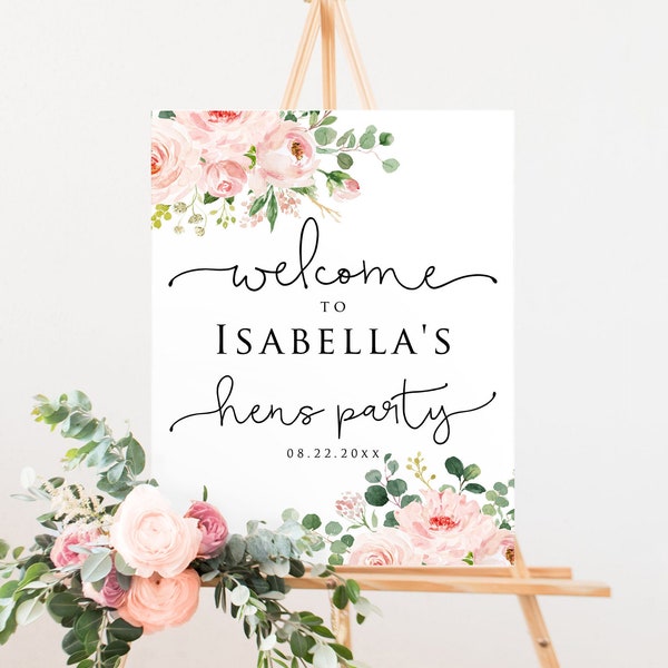 6 Sizes Hens Party Welcome Sign, Hen Party Welcome Sign, Hens Night Welcome Sign, Blush Floral Bridal Shower Welcome Sign, Instant Download