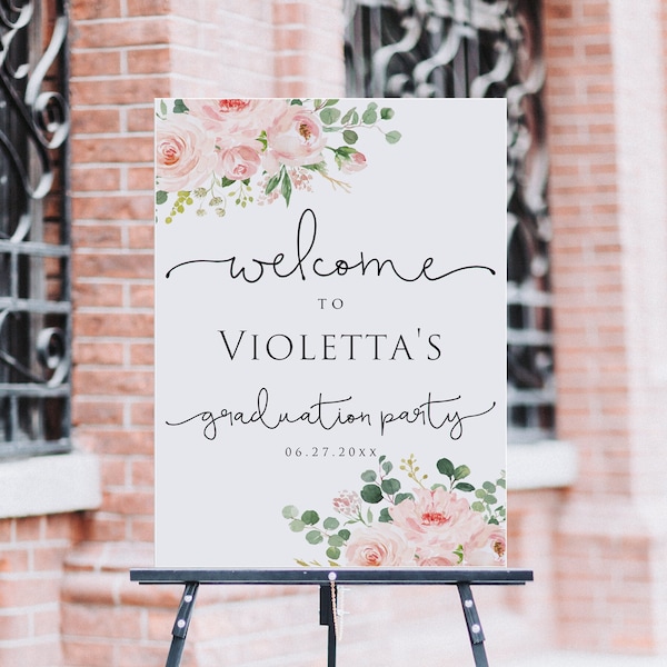 Blush Pink Floral Graduation Party Welcome sign, Girl, Editable Graduation Party Welcome Sign, Editable, Graduation Sign, Instant Download