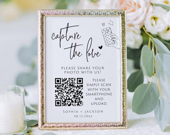 Capture The Love QR Code Sign, Share The Love QR Code Sign, Wedding Reception Table Sign, QR Code Sign for Wedding, Wedding Photo Sign