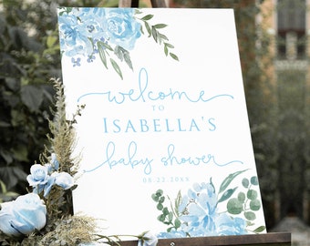 6 Sizes Floral Baby Shower Welcome Sign, Boy Baby Shower Welcome Sign, Printable Welcome Sign, Editable Welcome Sign, Baby Blue, Nautical