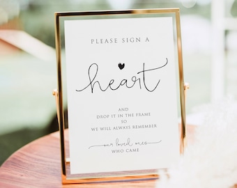 Printable Heart Guest Book Sign Template, Please Sign a Heart Sign, Sign a Heart Guestbook, Sign a Heart Printable, Hear Wedding Guest Book