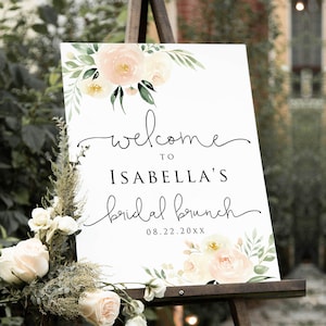 6 Sizes Blush Pink Floral Bridal Brunch Welcome Sign Template, Printable Bridal Brunch Sign Template, Editable Welcome Sign, 100% Editable