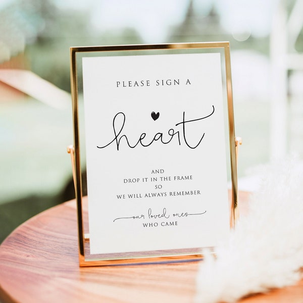 Printable Heart Guest Book Sign Template, Please Sign a Heart Sign, Sign a Heart Guestbook, Sign a Heart Printable, Hear Wedding Guest Book