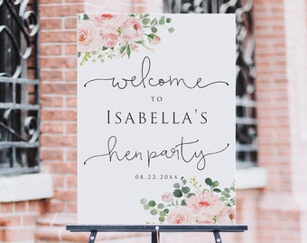 7 Sizes Hen Party Welcome Sign, Hen Party Welcome Sign, Hen Night Welcome Sign, Blush Floral Bridal Shower Welcome Sign, Instant Download