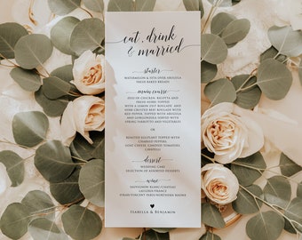 Modern Wedding Menu Cards, Menu Card, Editable Menu Template, Printable Wedding Menu, Menu Printable, Wedding Dinner Menu, 100% Editable