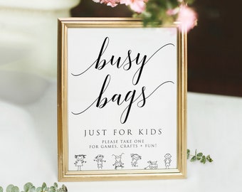 Kids Busy Bag Sign, Wedding Kids Arts and Crafts Bag, Kids Wedding Favor, 100% Editable Template, Kids Favor Sign, INSTANT DOWNLOAD,Templett