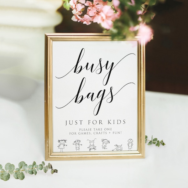 Kids Busy Bag Sign, Wedding Kids Arts and Crafts Bag, Kids Wedding Favor, 100% Editable Template, Kids Favor Sign, INSTANT DOWNLOAD,Templett