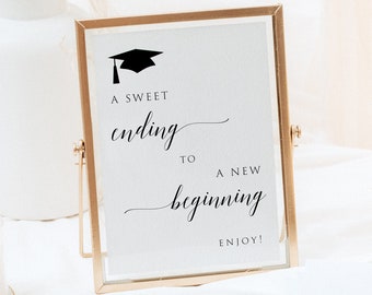 A Sweet Ending To A New Beginning, Graduation Candy Bar Sign, Editable Grad Dessert Bar Sign, Graduation Sweets Table Sign, Graduation Decor