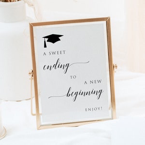 A Sweet Ending To A New Beginning, Graduation Candy Bar Sign, Editable Grad Dessert Bar Sign, Graduation Sweets Table Sign, Graduation Decor image 1