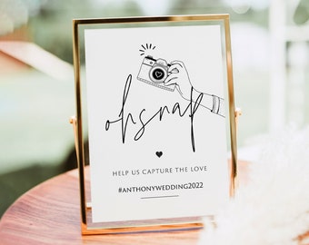 Printable Wedding Oh Snap Sign, Wedding Hashtag Sign, Oh Snap Sign, Share The Love Sign, Modern, Editable in Templett, Instant Download