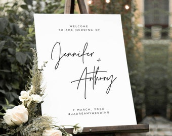 Wedding Welcome Sign Template, 5 Sizes, Printable Welcome Sign, Large Welcome Sign, Modern, Minimalist, Templett, Instant Download