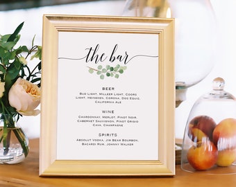 Printable Bar Menu Wedding, Bar Menu Template, Bar Menu Sign, Bar Menu Wedding Sign,Bar Menu Template 5x7 8x10 inch, 100% Editable, Templett