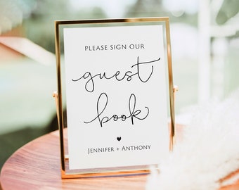 Printable Guest Book Sign Template, Modern Guestbook Sign, Rustic Guestbook Sign, Please Sign Our Guestbook, Editable Wedding Sign Template