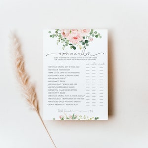 Floral Blush Over or Under Bridal Shower Game, Editable Template ...