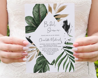 Tropical bridal shower invitation, Bridal Shower Invites Template, Greenery Bridal Shower Invitation, Bridal Shower Invitation Template