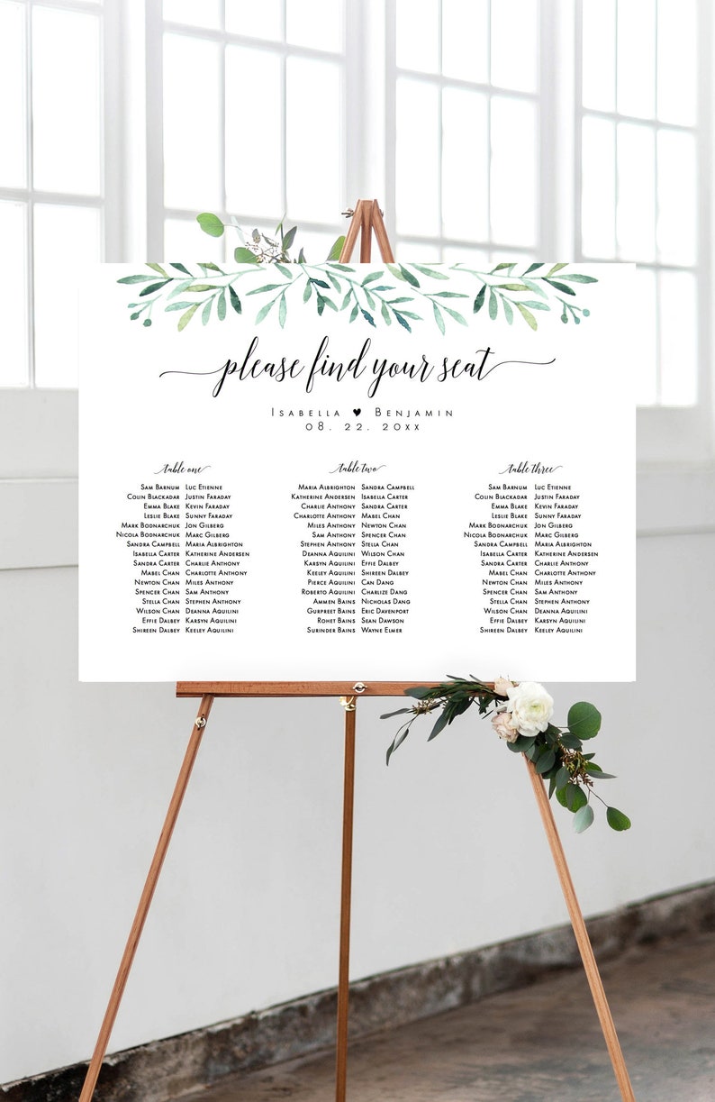 6 Sizes Printable Seating Chart Templateeditable Greenery - Etsy