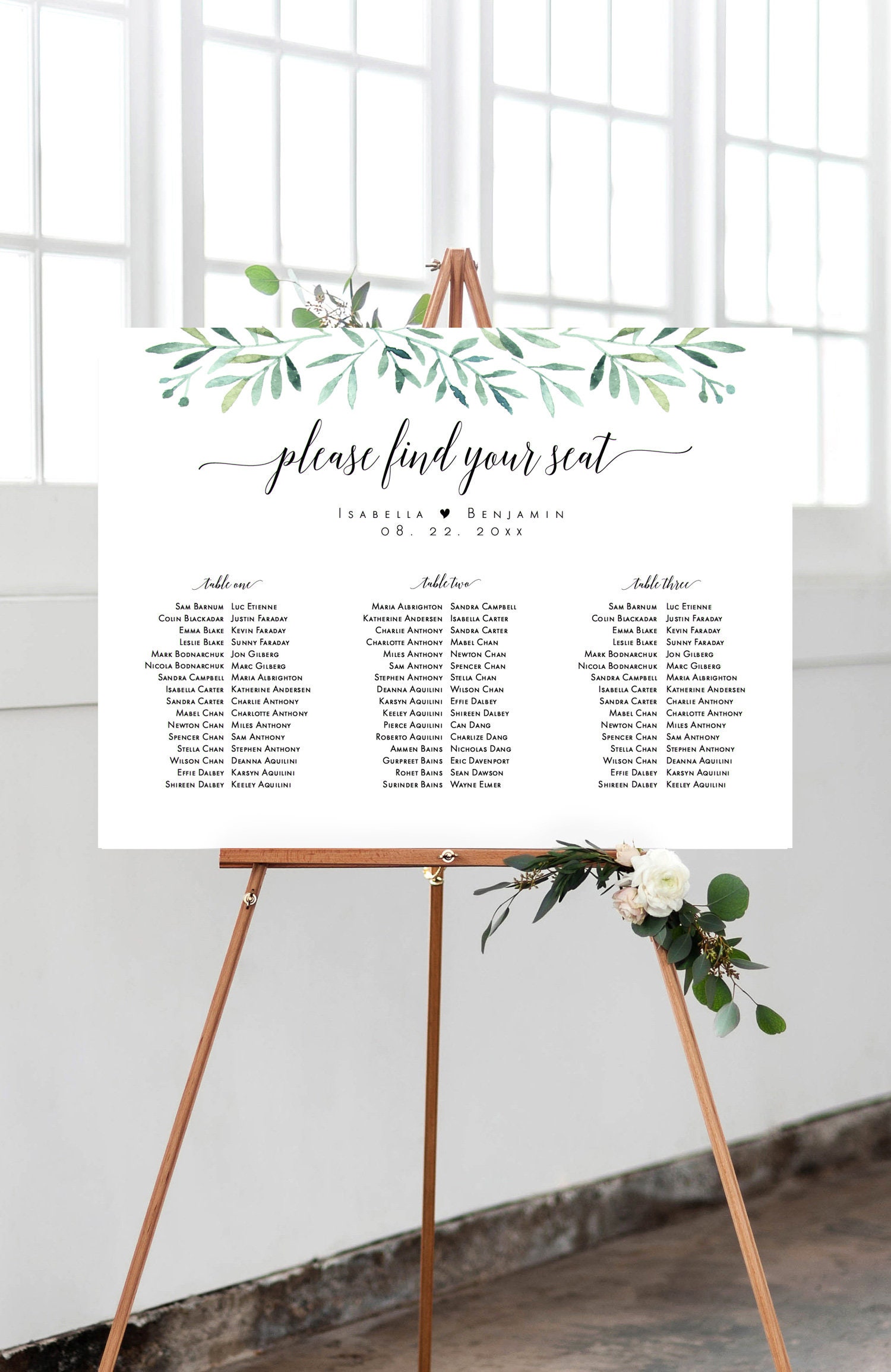 6 Sizes Printable Seating Chart TemplateEditable Greenery | Etsy