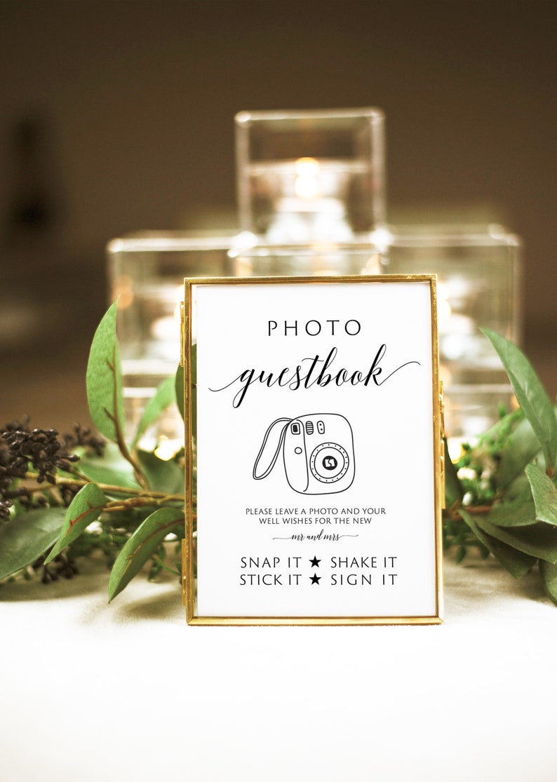 Printable Wedding Photo Guest Book Sign, Leave a Photo for the New Mr. & Mrs, Photo GuestBook Sign Template, Photo Wedding Sign, Templett image 5