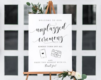 6 Sizes Unplugged Ceremony Sign, Unplugged Wedding Sign, Large Unplugged Ceremony Poster, Modern Unplugged Sign Template,Rustic Wedding Sign