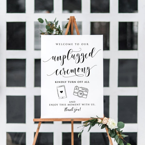6 Sizes Unplugged Ceremony Sign, Unplugged Wedding Sign, Large Unplugged Ceremony Poster, Modern Unplugged Sign Template,Rustic Wedding Sign