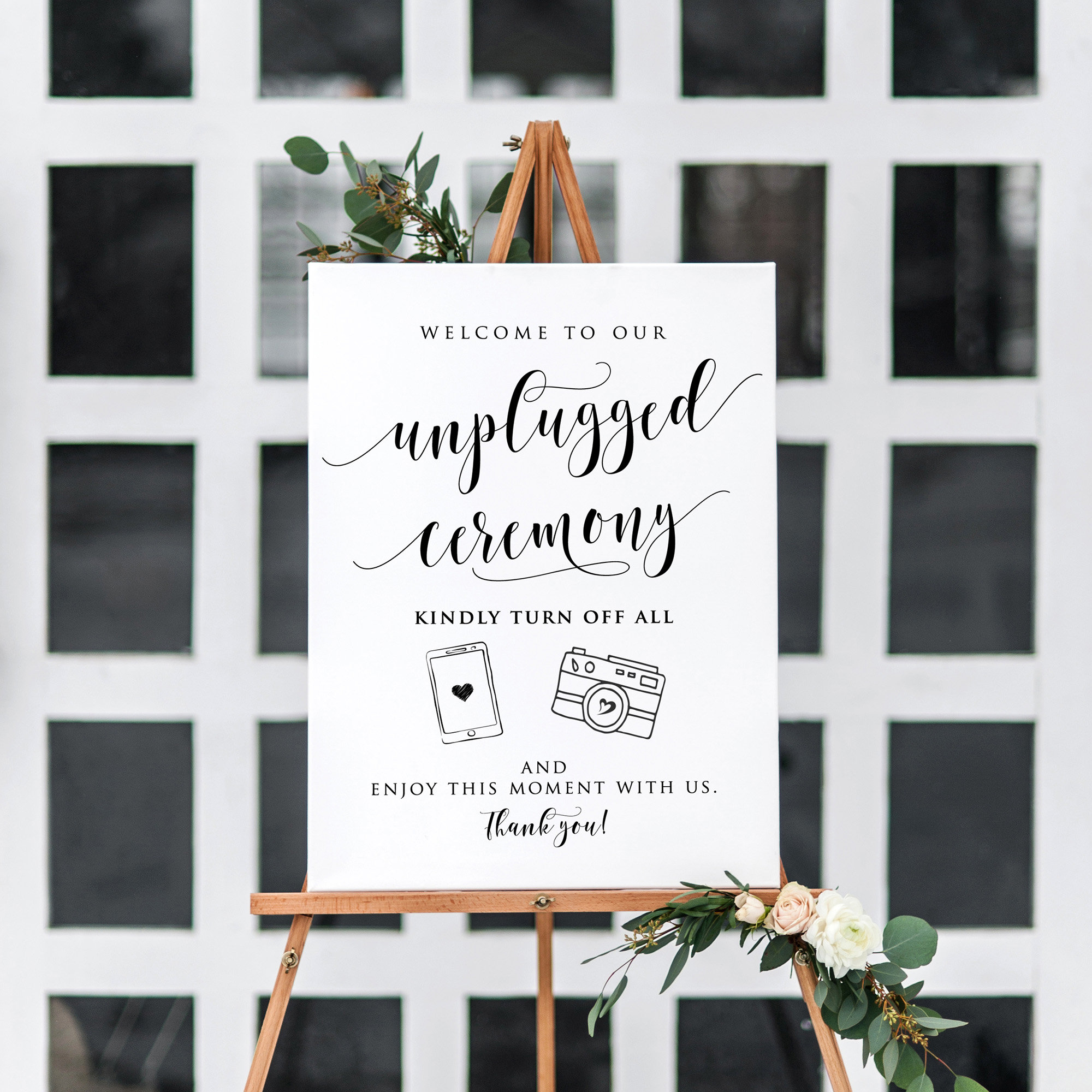 ceremony sign guest notice gold wedding wedding Unplugged ceremony 