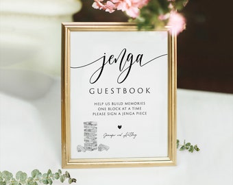 Wedding Jenga Guestbook Sign, Printable Jenga Guestbook Template, 5x7, 8x10, Jenga Guest Book Sign, Wedding Sign, Edit with TEMPLETT