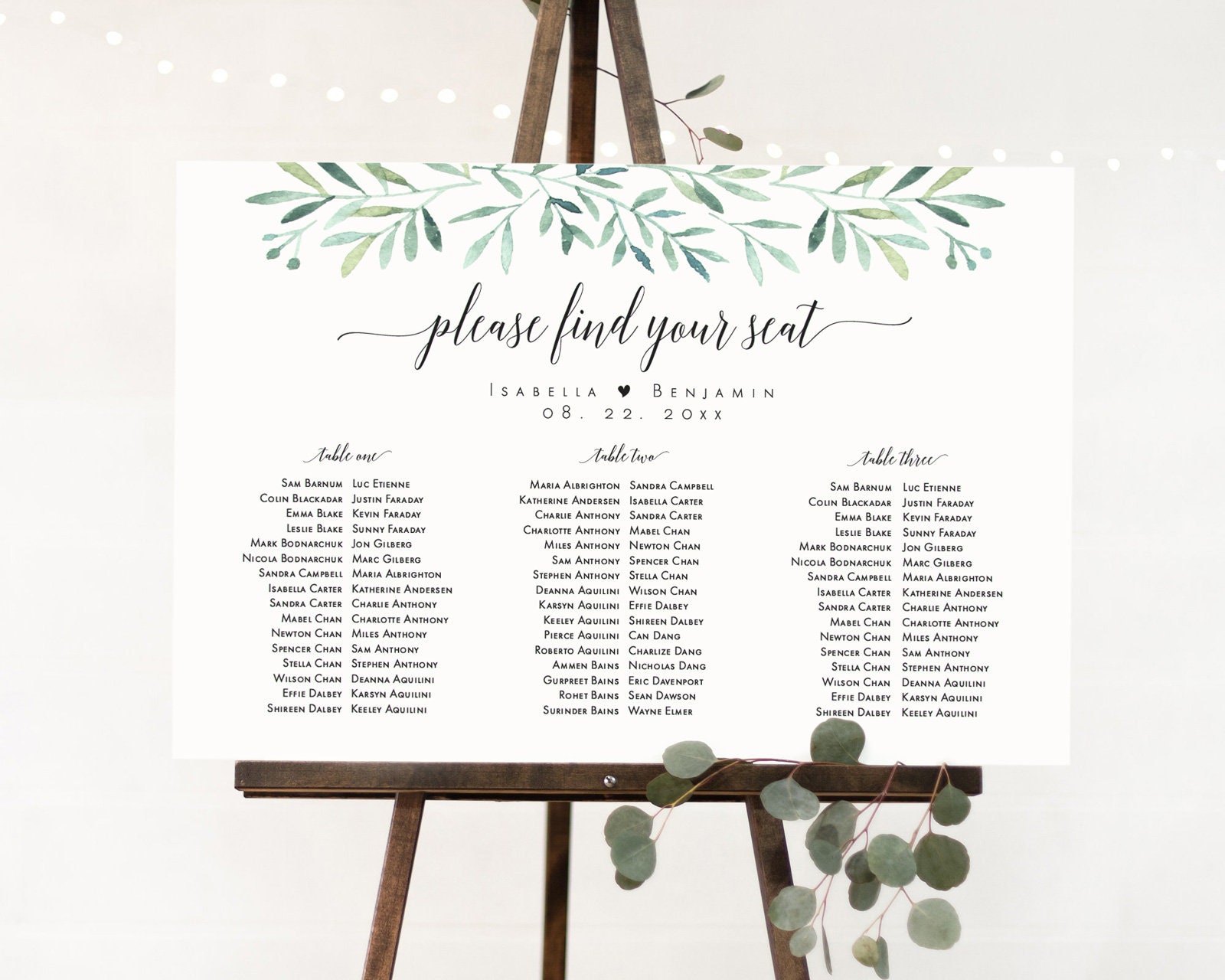 6 Sizes Printable Seating Chart TemplateEditable Greenery | Etsy