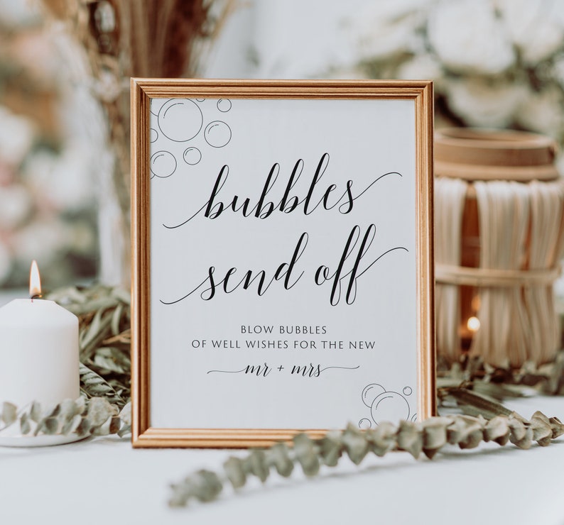 Bubbles Send Off Sign, Wedding Bubbles Sign, Wedding Bubble Send Off Sign, EDITABLE Template, Send Off Bubbles, Instant Download, Minimalist image 2