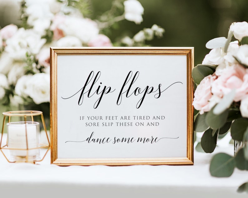 Flip Flops Wedding Sign Printable, Wedding sign Template, Printable Flip Flops Signs, Edit with TEMPLETT, Personalized, Instant Download image 1