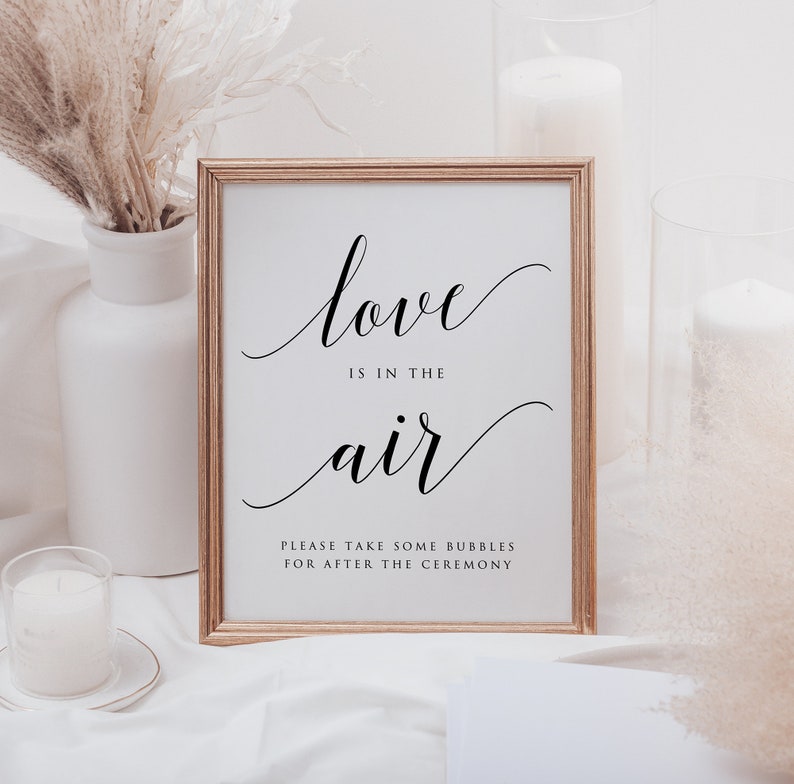 Love Is In The Air Sign, Wedding Bubbles Sign, Bubbles Send Off Sign, EDITABLE Template, Printable Sign, Instant Download, 5x7, 8x10 image 6