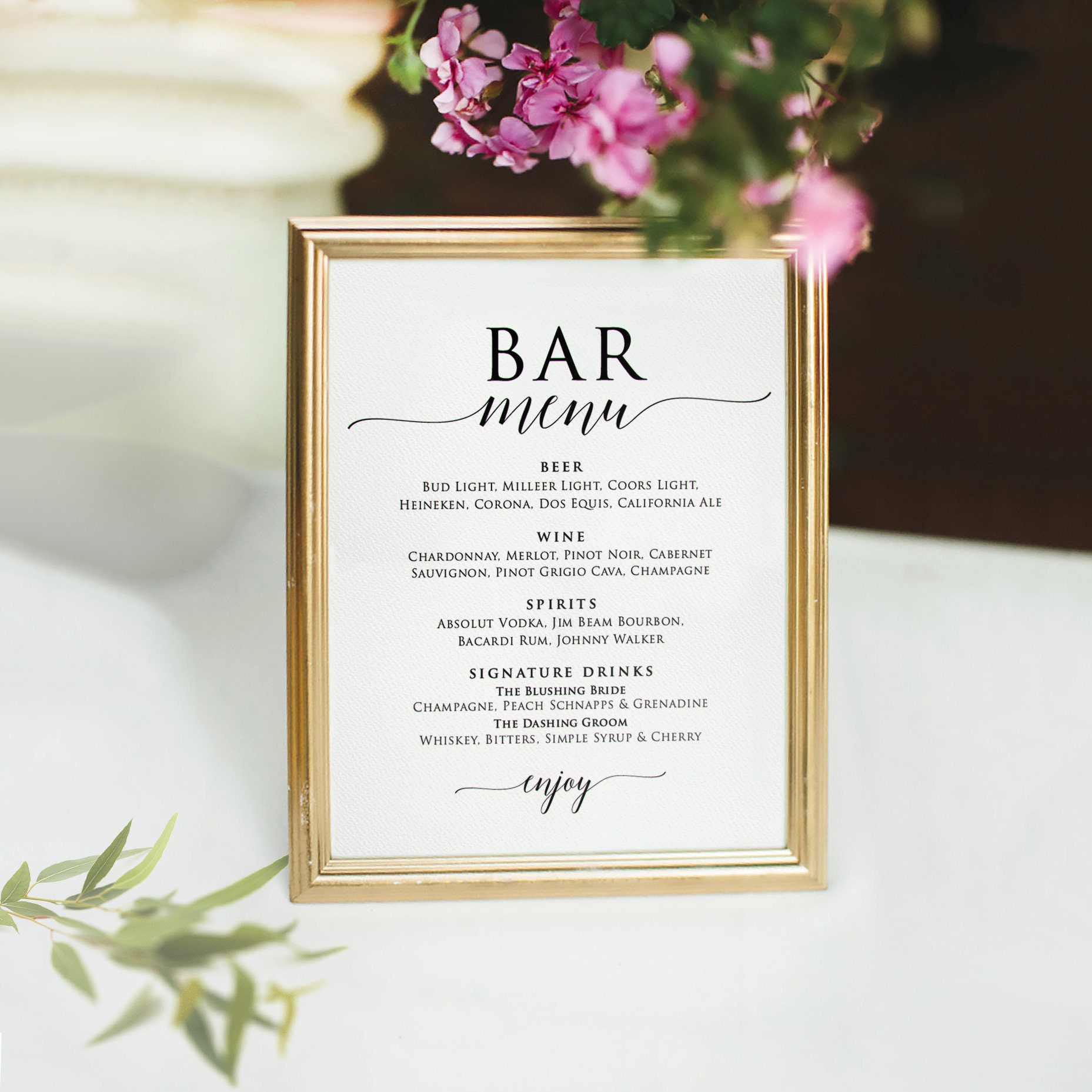 Printable Bar Menu Template