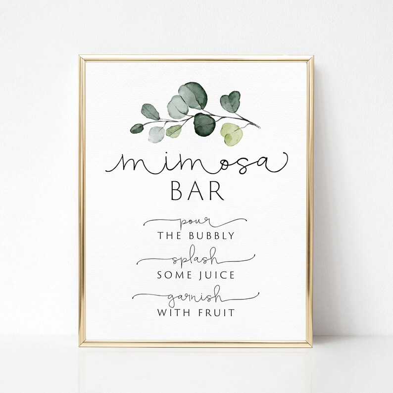 Mimosa Bar Sign, EDITABLE Template, Greenery Eucalyptus Mimosa Bar Sign, Baby Shower Mom-osa Bar Sign,Bridal Brunch Mimosa Bar Sign,Templett image 8
