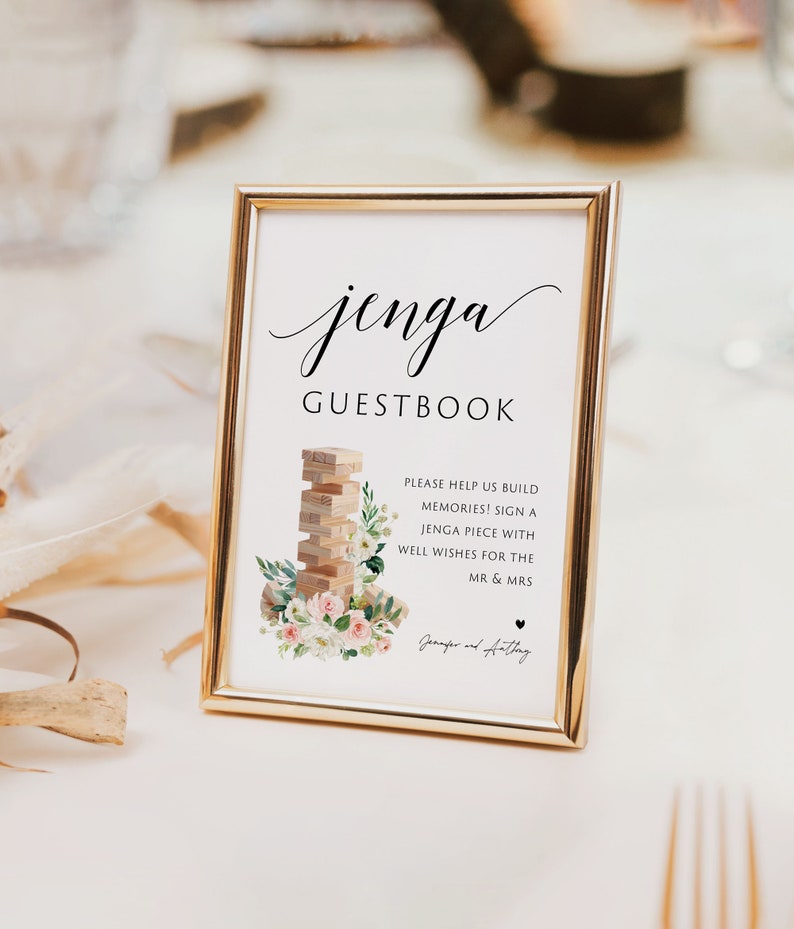 Wedding Jenga Guestbook Sign, Printable Jenga Guestbook Sign Template, 5x7, 8x10, Jenga Guest Book Sign, Wedding Sign, Edit with TEMPLETT image 7