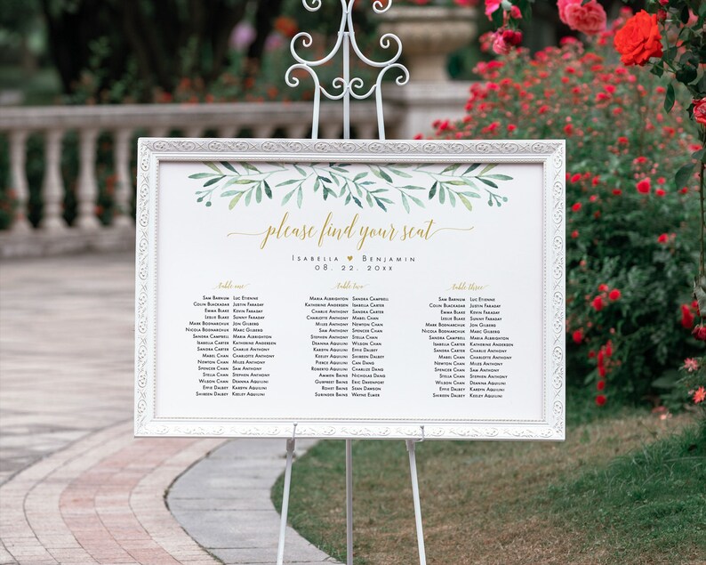 6 Sizes Printable Seating Chart Templateeditable Greenery - Etsy