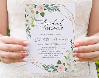 Floral Bridal Shower Invitation,Floral Bridal Shower Invite,Greenery Bridal Shower Invitation,Bridal Shower Invitation,Bridal Shower Invites