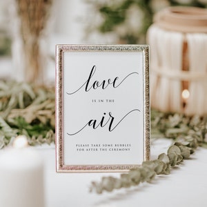 Love Is In The Air Sign, Wedding Bubbles Sign, Bubbles Send Off Sign, EDITABLE Template, Printable Sign, Instant Download, 5x7, 8x10 image 3