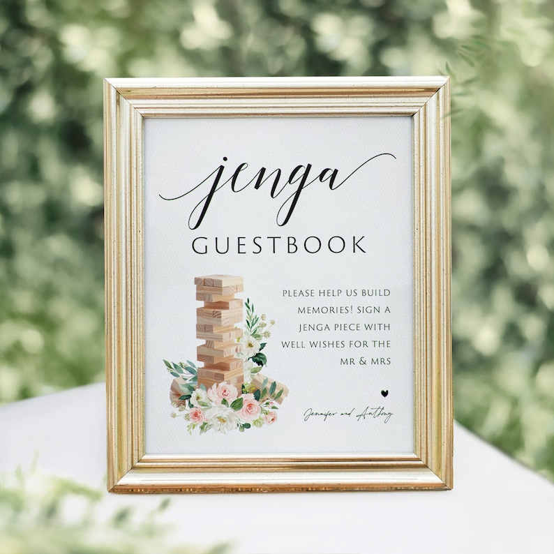 Wedding Jenga Guestbook Sign, Printable Jenga Guestbook Sign Template, 5x7, 8x10, Jenga Guest Book Sign, Wedding Sign, Edit with TEMPLETT image 3