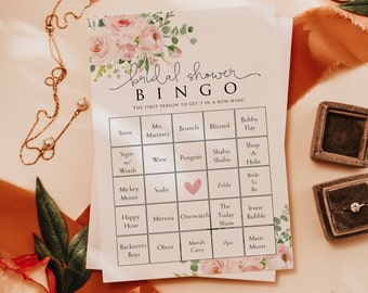 Printable Bridal Shower Game Card, Bridal Shower Bingo Card, Blush Floral Bridal Shower Game Card, Bridal Bingo Game Card, INSTANT DOWNLOAD