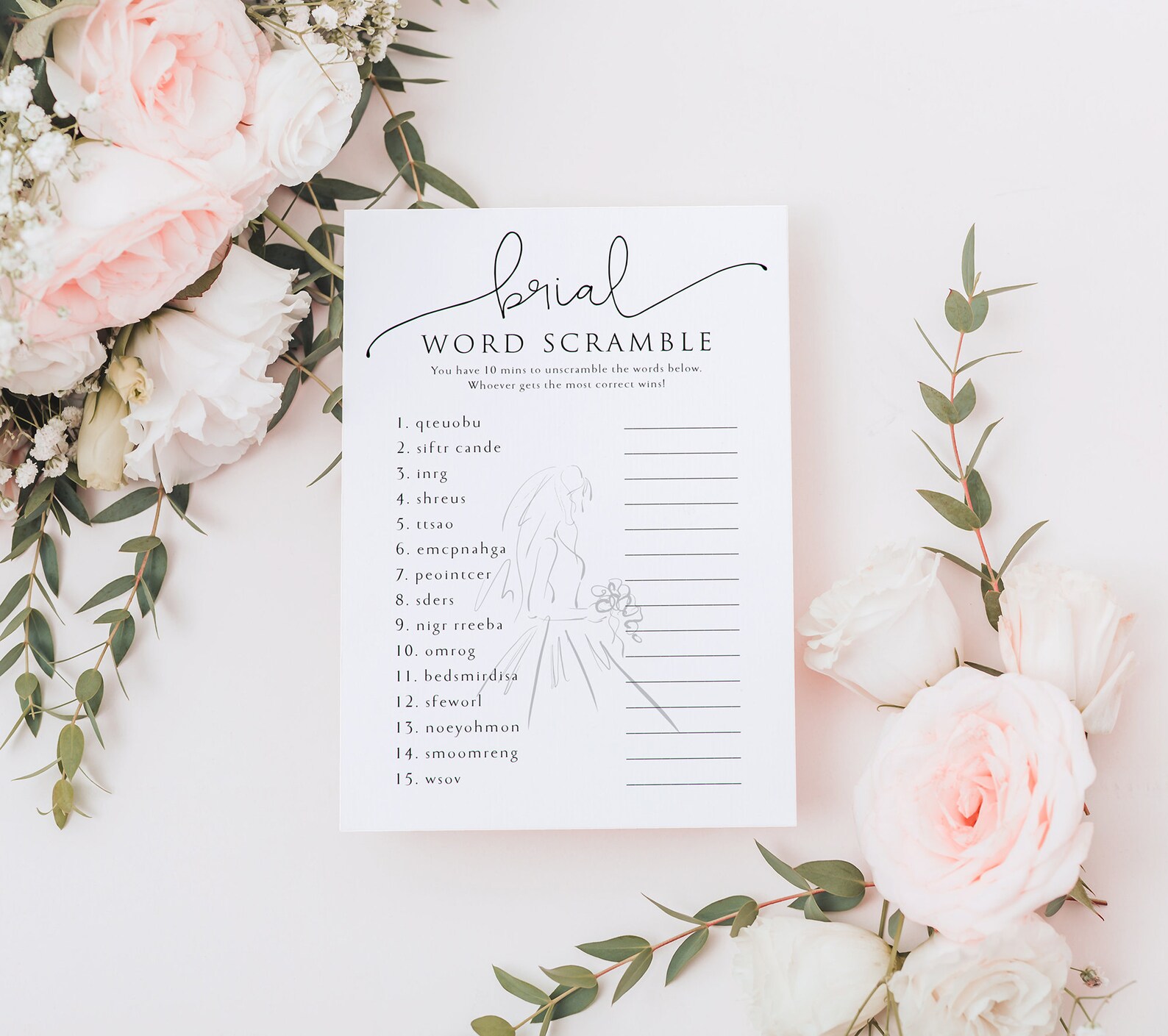 Word Scramble Bridal Shower Game Printable Bridal Shower - Etsy