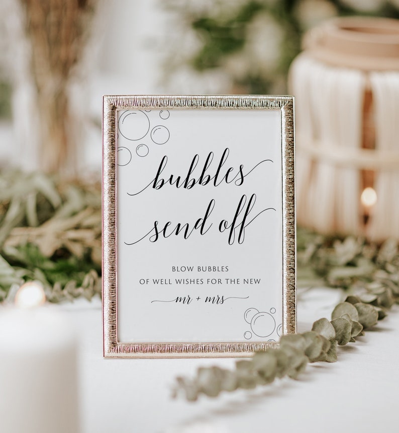 Bubbles Send Off Sign, Wedding Bubbles Sign, Wedding Bubble Send Off Sign, EDITABLE Template, Send Off Bubbles, Instant Download, Minimalist image 3