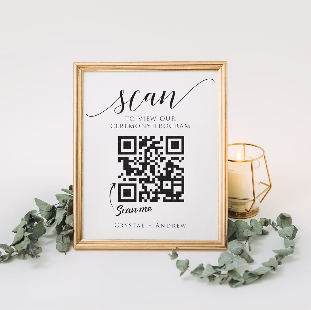 QR Code Sign for Wedding Program, Scan for Digital Ceremony Program, QR ...