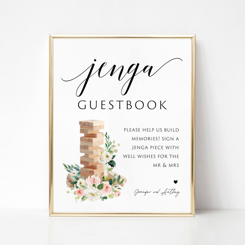 Wedding Jenga Guestbook Sign, Printable Jenga Guestbook Sign Template, 5x7, 8x10, Jenga Guest Book Sign, Wedding Sign, Edit with TEMPLETT image 4