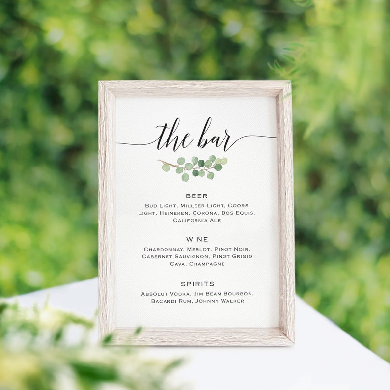 Printable Bar Menu Wedding Bar Menu Template Bar Menu Sign Etsy