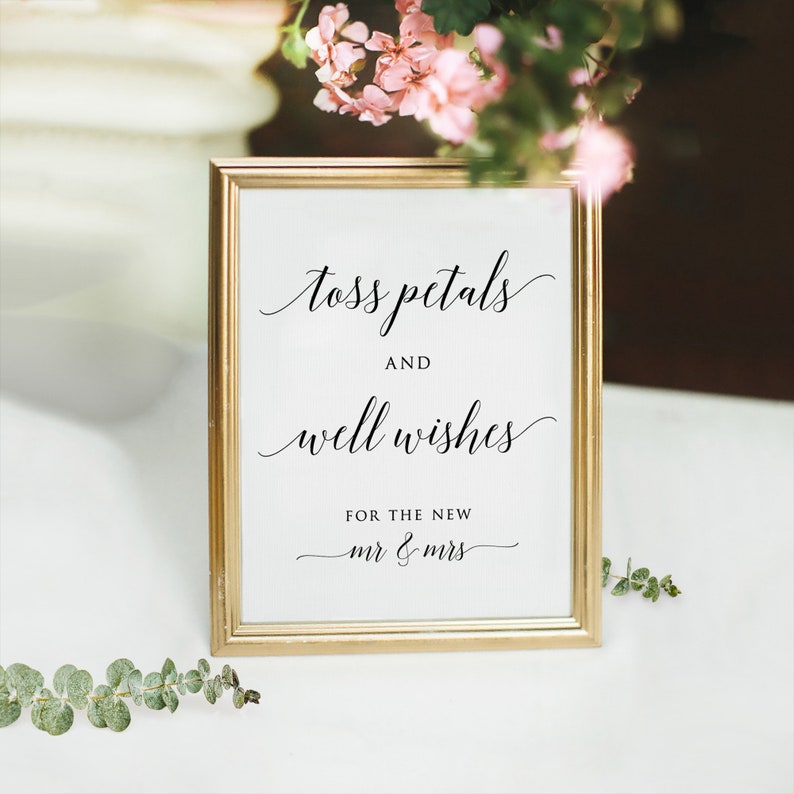 Wedding Ceremony Petal Toss Sign, Toss Petals and Well Wishes, Petal Toss Station Sign, Wedding Petal Confetti Toss Send Off Sign, Download image 1