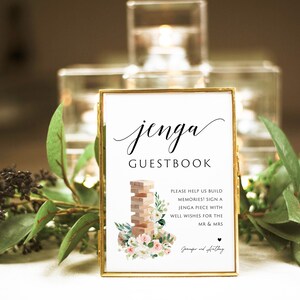Wedding Jenga Guestbook Sign, Printable Jenga Guestbook Sign Template, 5x7, 8x10, Jenga Guest Book Sign, Wedding Sign, Edit with TEMPLETT image 5