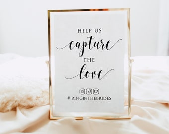 Moderne bruiloft Hashtag teken, Capture the Love, BEWERKBARE ONLINE, 8x10 5x7 4x6, Instagram Wedding Sign, Social Media Hashtag Sign, Templett