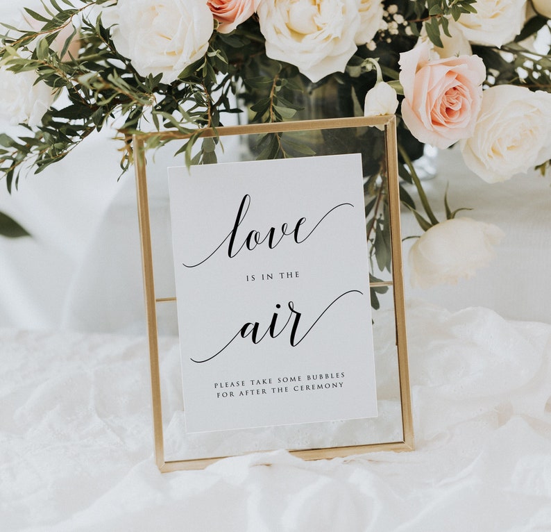 Love Is In The Air Sign, Wedding Bubbles Sign, Bubbles Send Off Sign, EDITABLE Template, Printable Sign, Instant Download, 5x7, 8x10 image 1